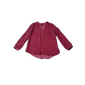 Gap Size Small Maroon Red Blouse Long Sleeve Button Front V-Neck Flowy Print